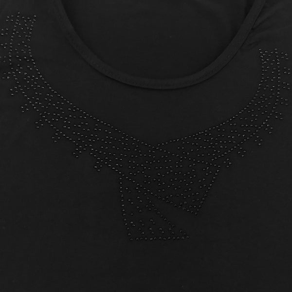 ustyle Γυναικεία βαμβακερή μπλούζα κοντό μανίκι μαύρο A1209-6