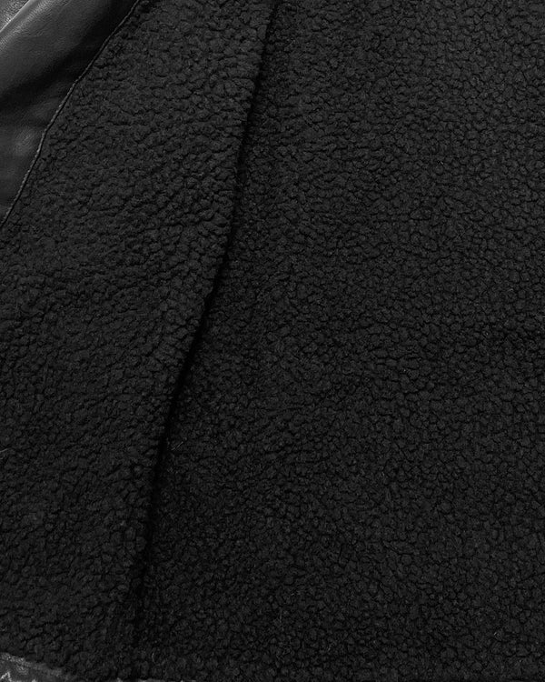 Αγορίστικο μπουφάν δερμάτινο με επένδυση μπουκλέ σε μαύρο US-3523