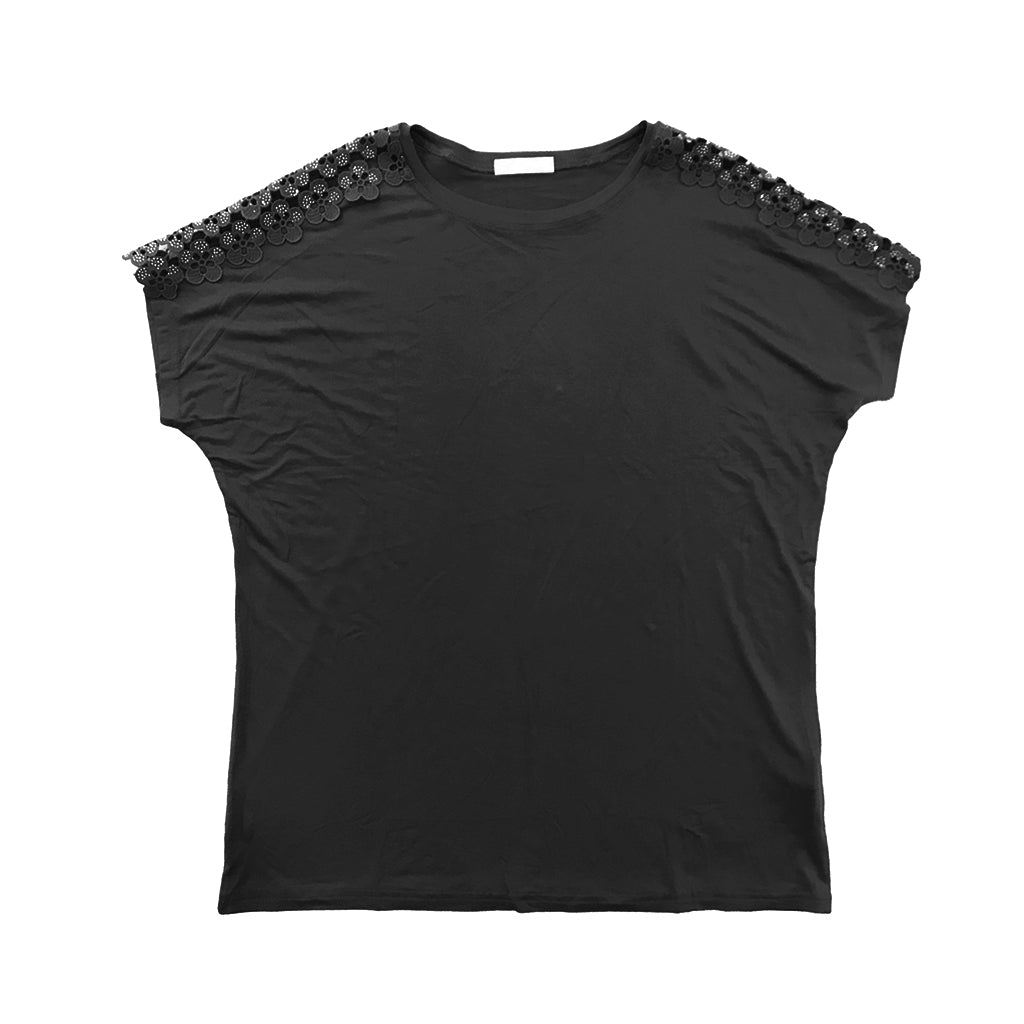ustyle Γυναικεία μπλούζα κοντό μανίκι μαύρο R1598-2