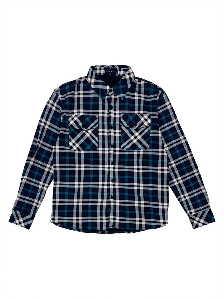 ustyle Ανδρικό πουκάμισο μακρυμάνικο χειμωνιάτικο με fleece Καρό US-A-0038 τιρκουάζ