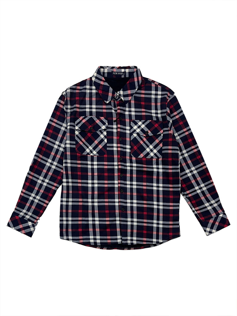 ustyle Ανδρικό πουκάμισο μακρυμάνικο χειμωνιάτικο με fleece Καρό US-A-0038 κόκκινο με μπλε