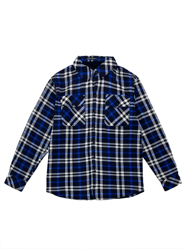 ustyle Ανδρικό πουκάμισο μακρυμάνικο χειμωνιάτικο με fleece Καρό US-A-0038 μπλε