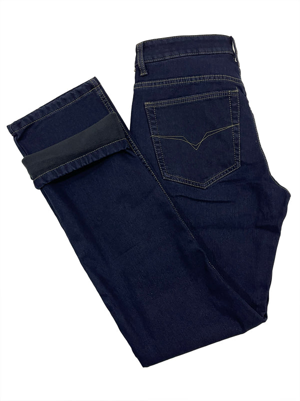 Ανδρικό παντελόνι τζιν ίσια γραμμή χειμωνιάτικο με επένδυση fleece US-0098 μπλε σκούρο