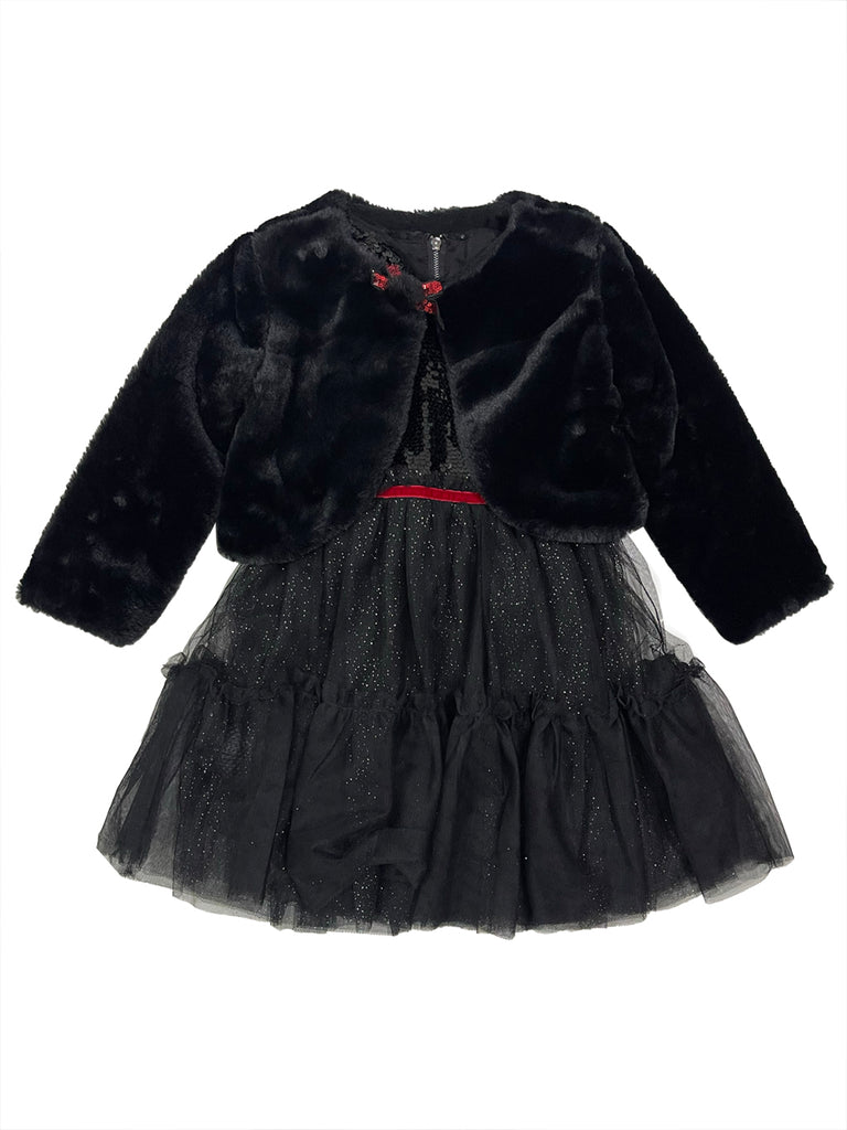 ustyle Κοριτσίστικο σετ φόρεμα με γούνα Μαύρο 54018