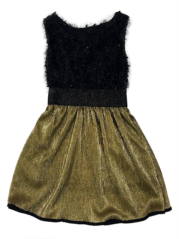ustyle Κοριτσίστικο σετ φόρεμα με γούνα 26098 Μαύρο/Χρυσό