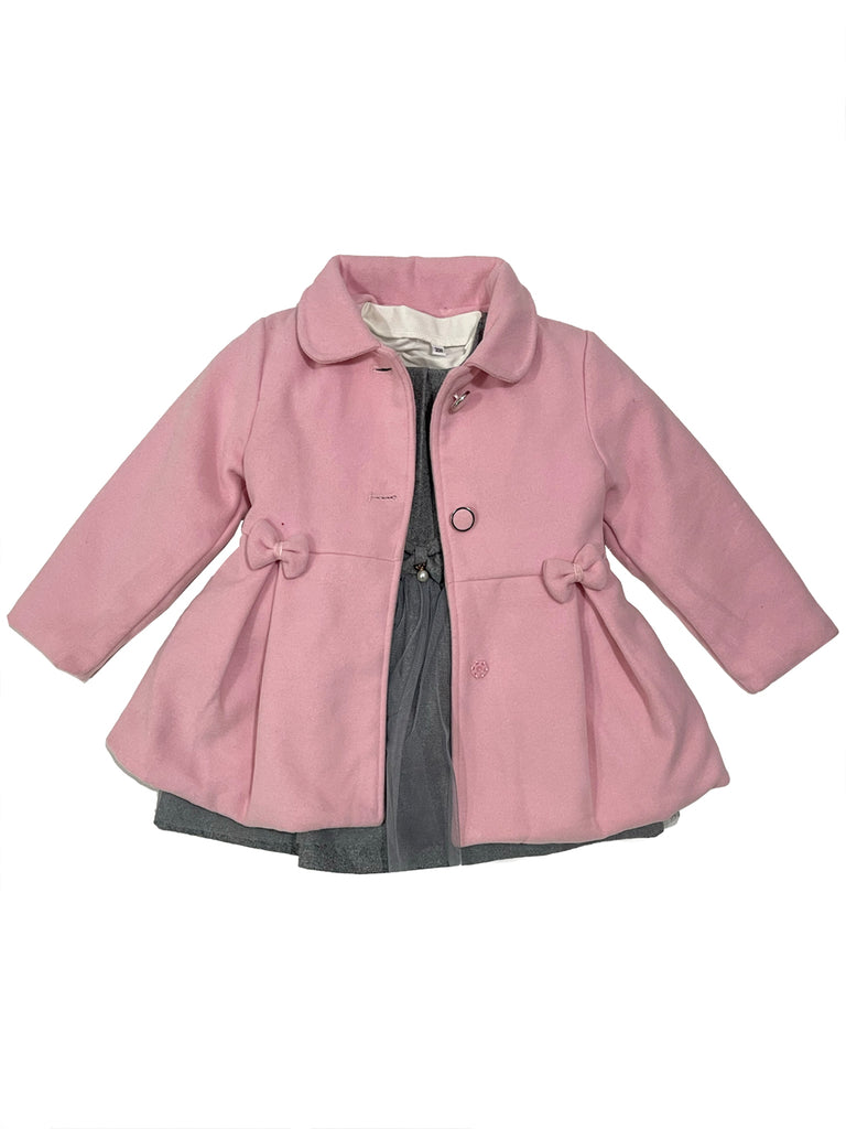 ustyle Κοριτσίστικο σετ φόρεμα με παλτό και μπλούζα γκρι/ροζ 5308
