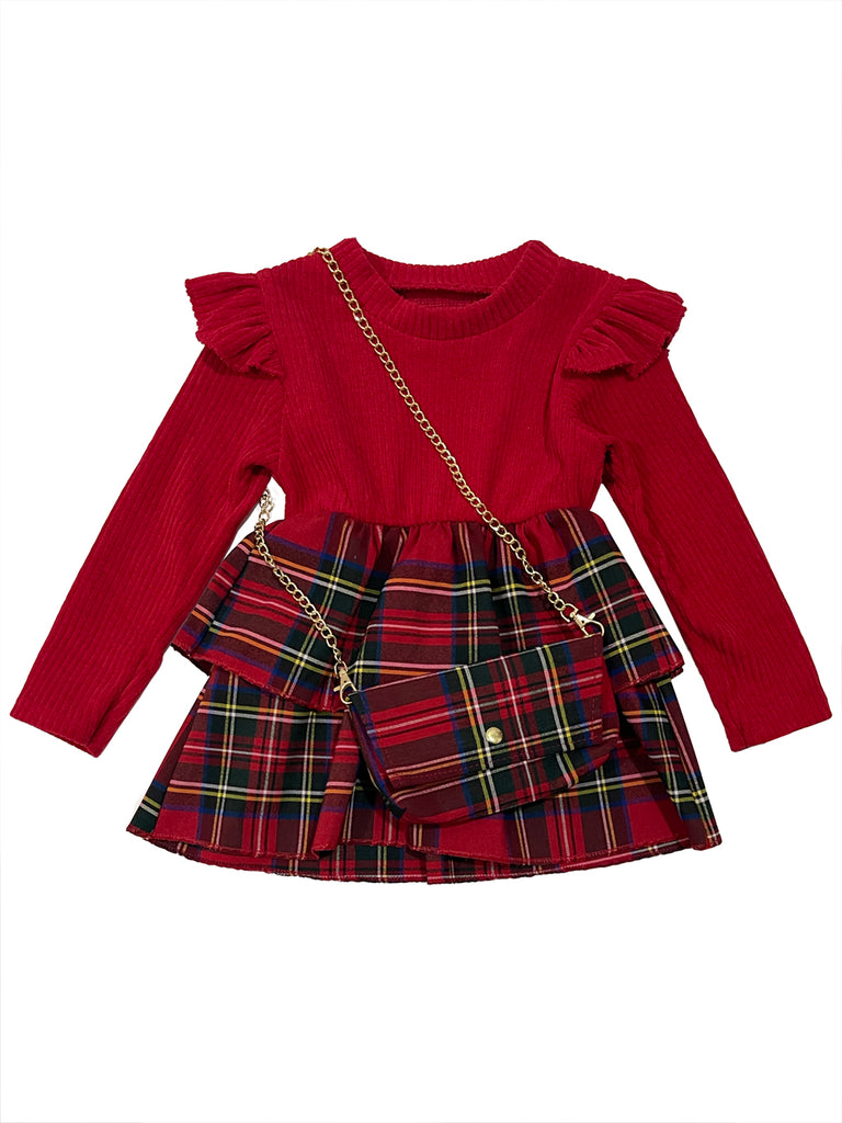 ustyle Κοριτσίστικο φόρεμα μακρυμάνικο με δώρο τσαντάκι 30818 Κόκκινο