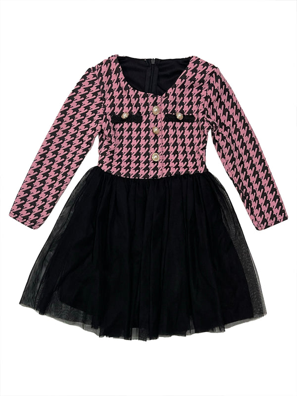 Κοριτσίστικο φόρεμα μακρυμάνικο με τούλι με δώρο τσαντάκι 11718 ροζ
