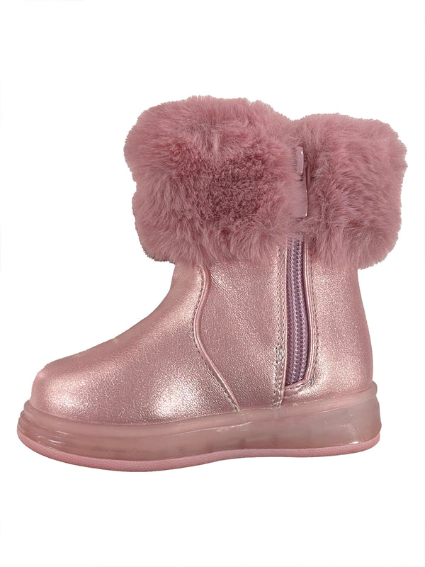 ustyle Κοριτσίστικο μποτάκι με γούνα και φωτάκια A-9018 Ροζ