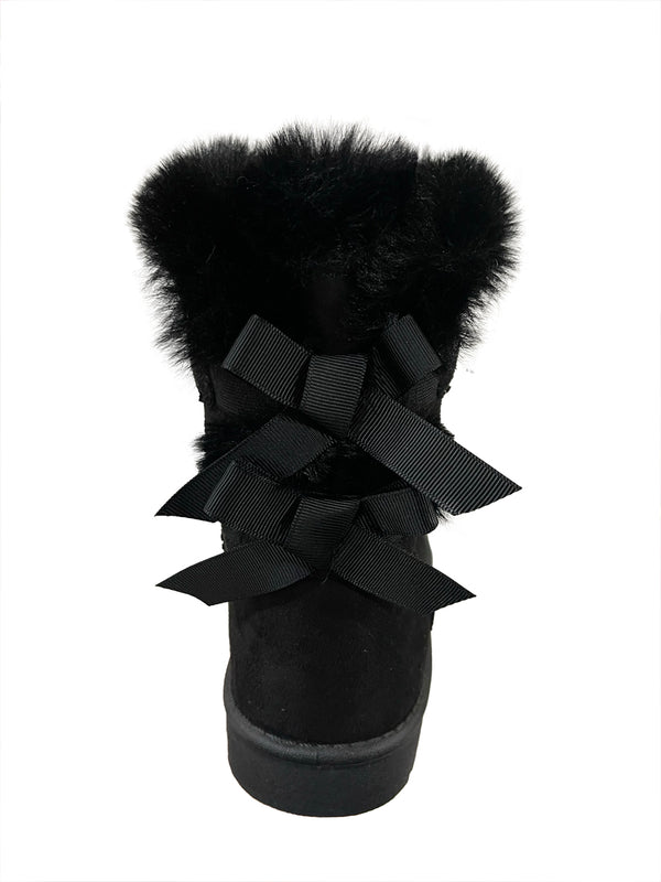 ustyle Κοριτσίστικα μποτάκια γούνινα με υφή σουέτ με φιογκάκια πίσω σε μαύρο 66-1368