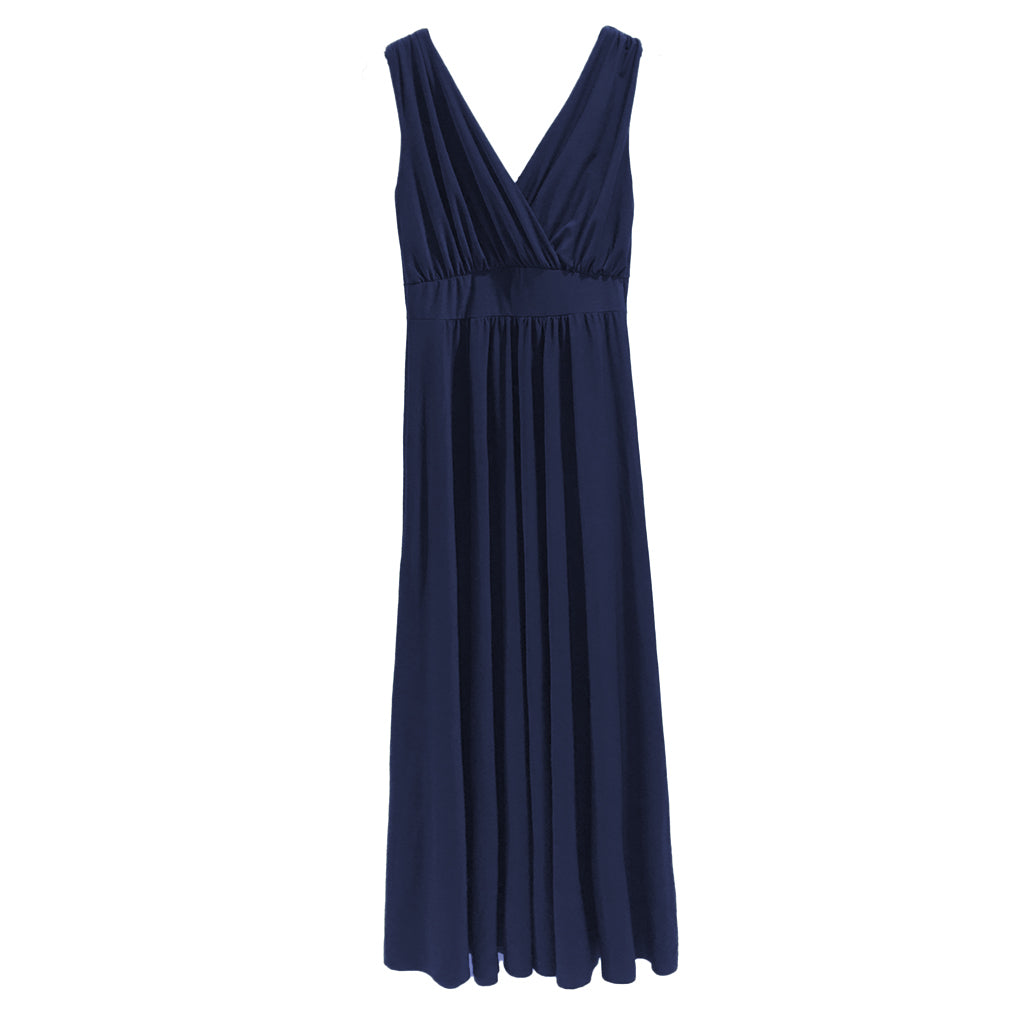 Γυναικείο Φόρεμα maxi κρουαζέ ελαστικό μονόχρωμα  μπλε US-0037-5