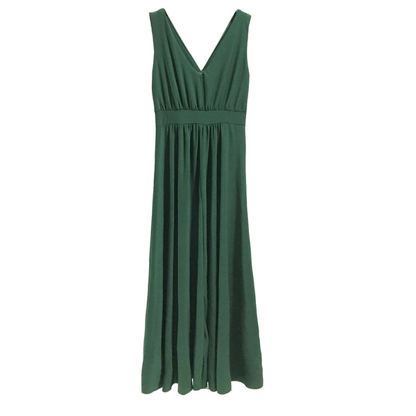 Γυναικείο Φόρεμα maxi κρουαζέ ελαστικό μονόχρωμα Κυπαρισσί US0037-2