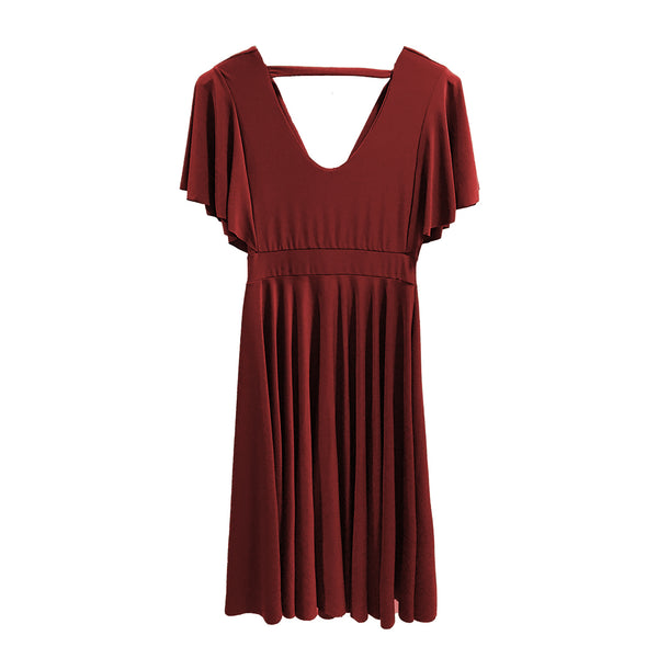 Ustyle Γυναικείο Φόρεμα midi κρουαζέ ελαστικό μονόχρωμα μπορντό US0037-4