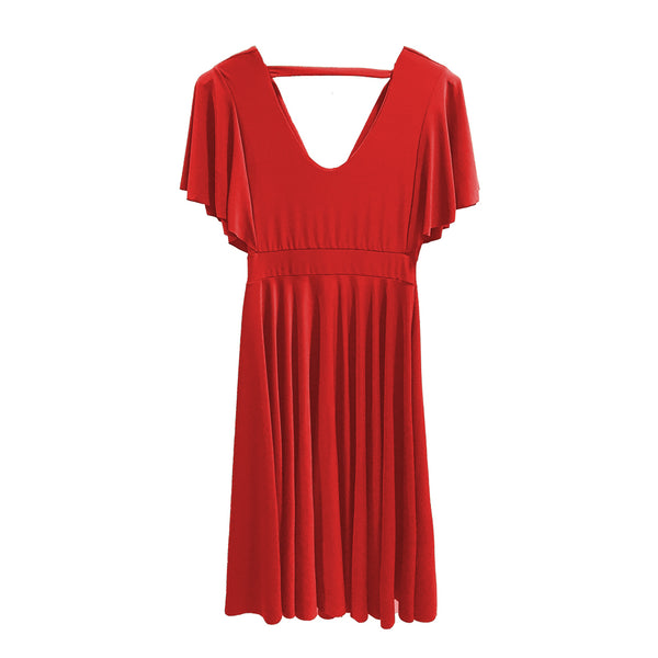 Ustyle Γυναικείο Φόρεμα midi κρουαζέ ελαστικό μονόχρωμα κόκκινο US0037-3