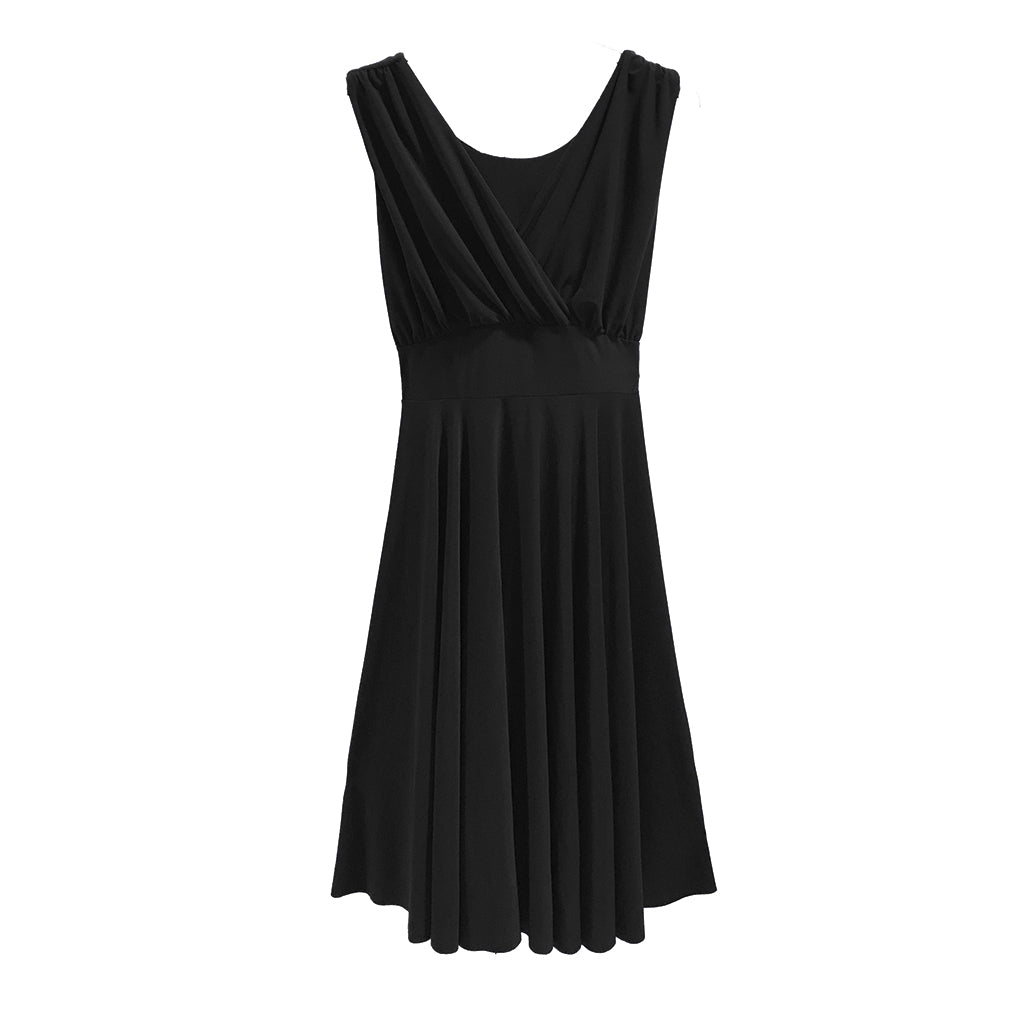 Ustyle Γυναικείο Φόρεμα midi κρουαζέ ελαστικό μονόχρωμα μαύρο US0036-1