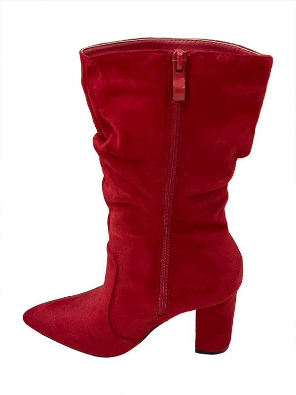 ustyle Γυναικείες Μπότες Suede με σούρες με τακούνι 9cm Κόκκινο US-60028