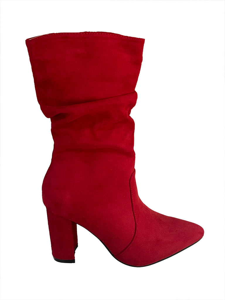 ustyle Γυναικείες Μπότες Suede με σούρες με τακούνι 9cm Κόκκινο US-60028
