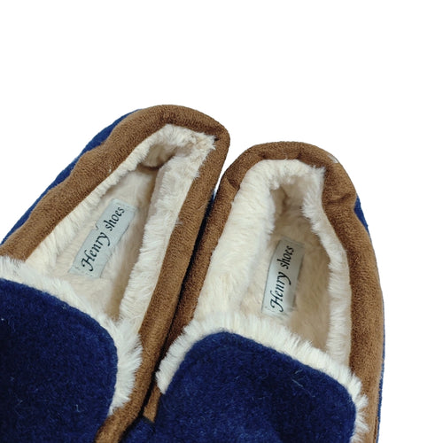 ustyle Ανδρικές χειμωνιάτικες παντόφλες με γούνα Μπλε US-8727