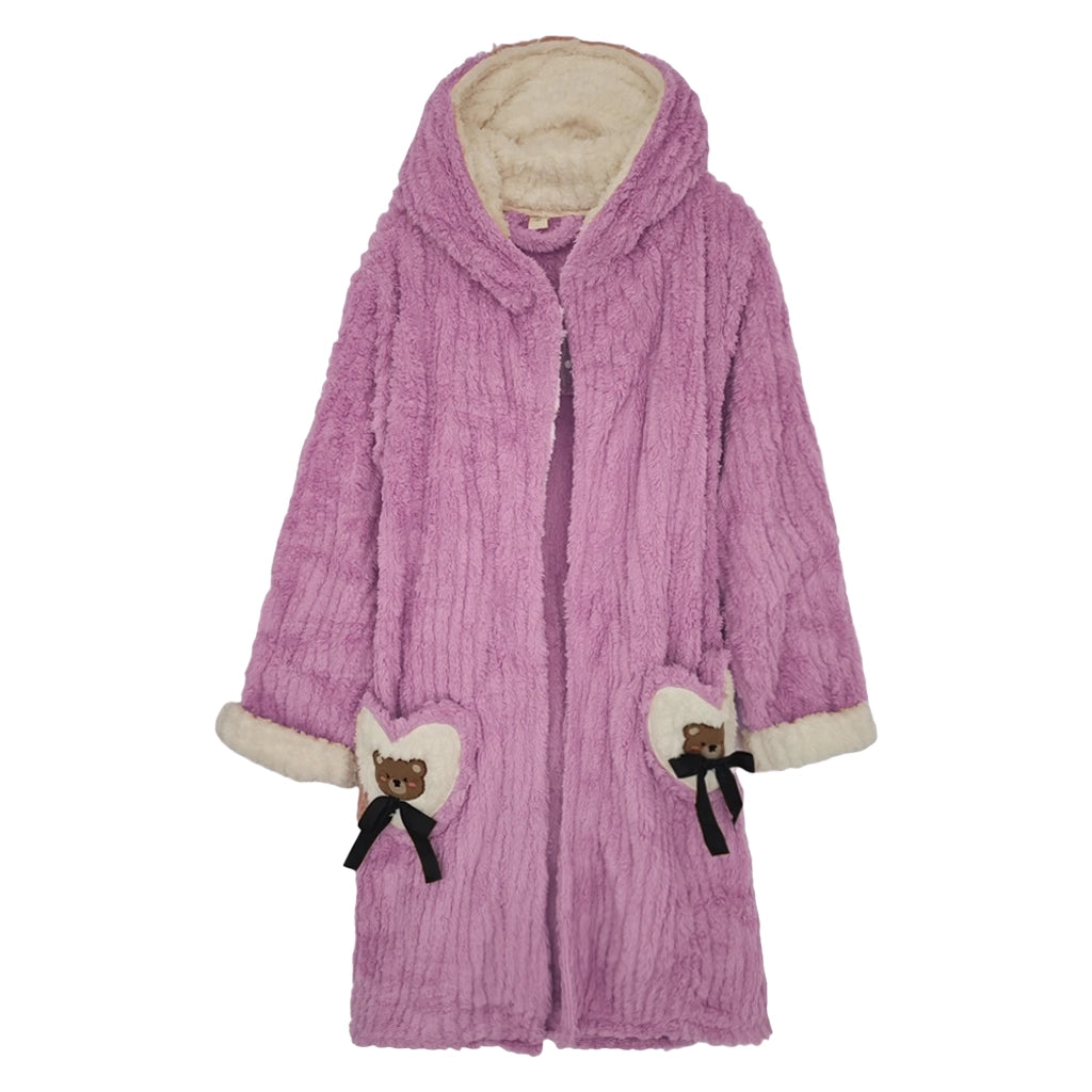 ustyle Γυναικεία χειμωνιάτικα ρόμπα fleece με κουκούλα Μωβ US-0025