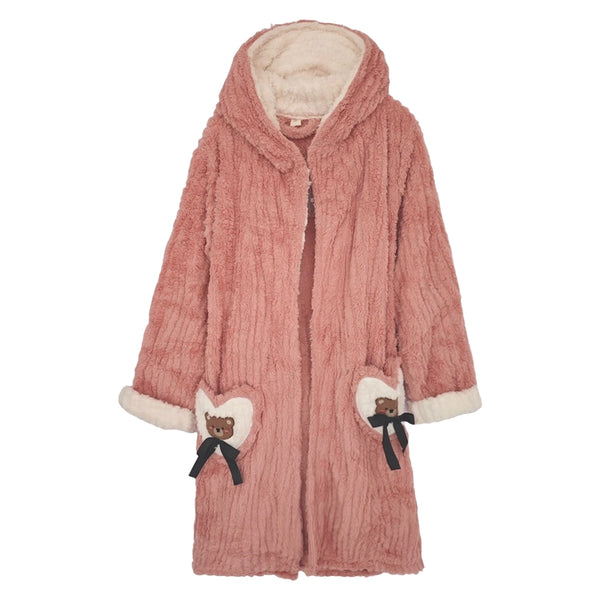 ustyle Γυναικεία χειμωνιάτικα ρόμπα fleece με κουκούλα Σομόν US-0025