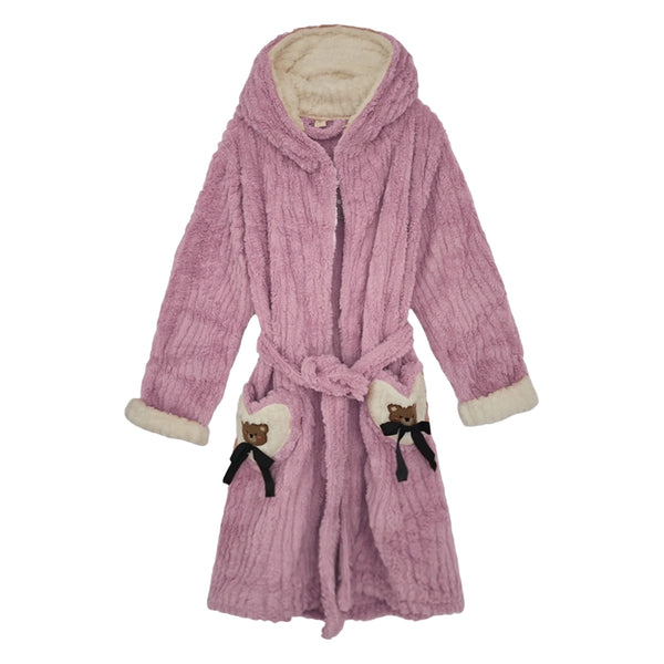 ustyle Γυναικεία χειμωνιάτικα ρόμπα fleece με κουκούλα Μωβ US-0025