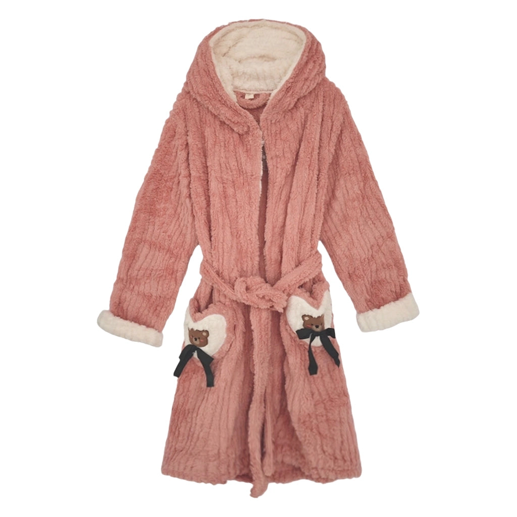 ustyle Γυναικεία χειμωνιάτικα ρόμπα fleece με κουκούλα Σομόν US-0025