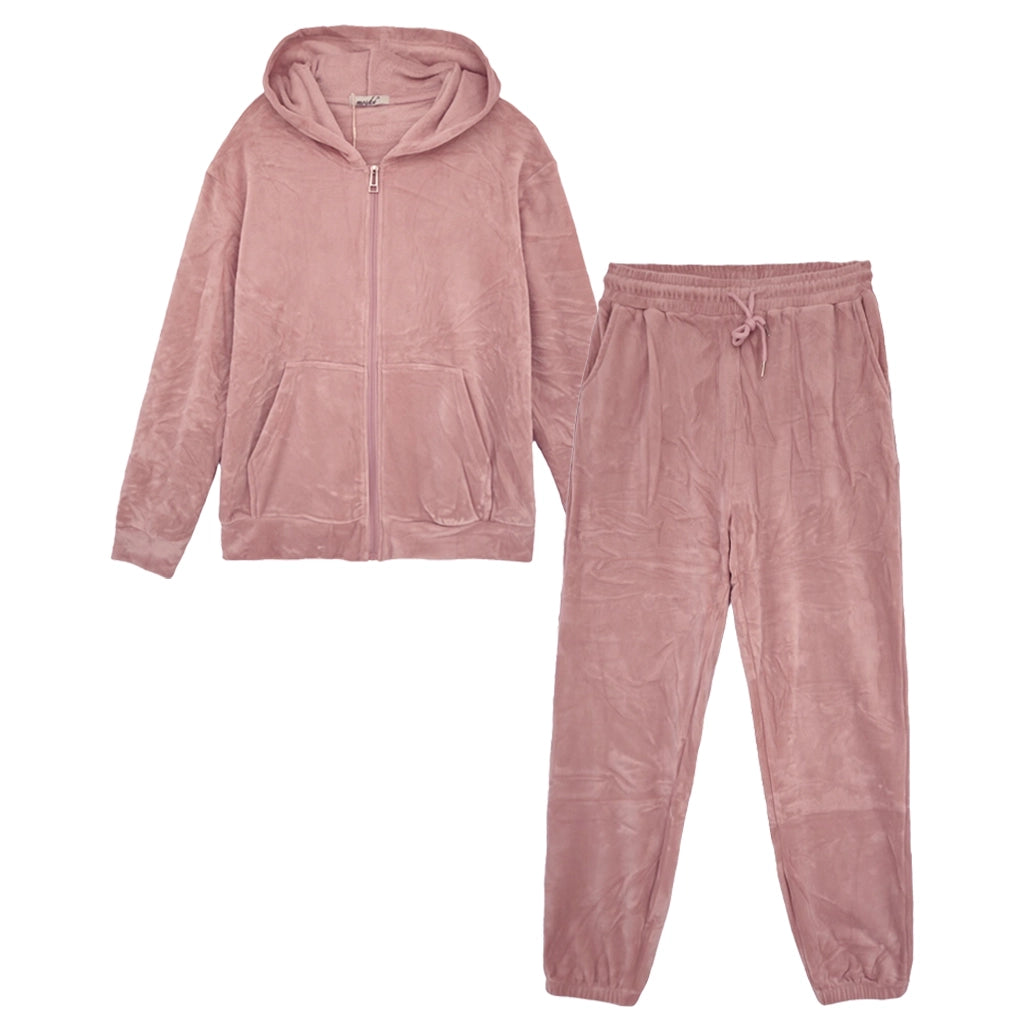 ustyle Σετ φόρμας βελούδινο με κουκούλα Ροζ US-27109