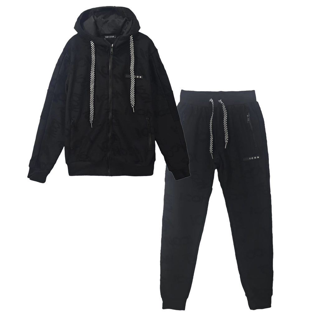 ustyle Ανδρικό σετ φόρμας με φλις Μαύρο US-11162