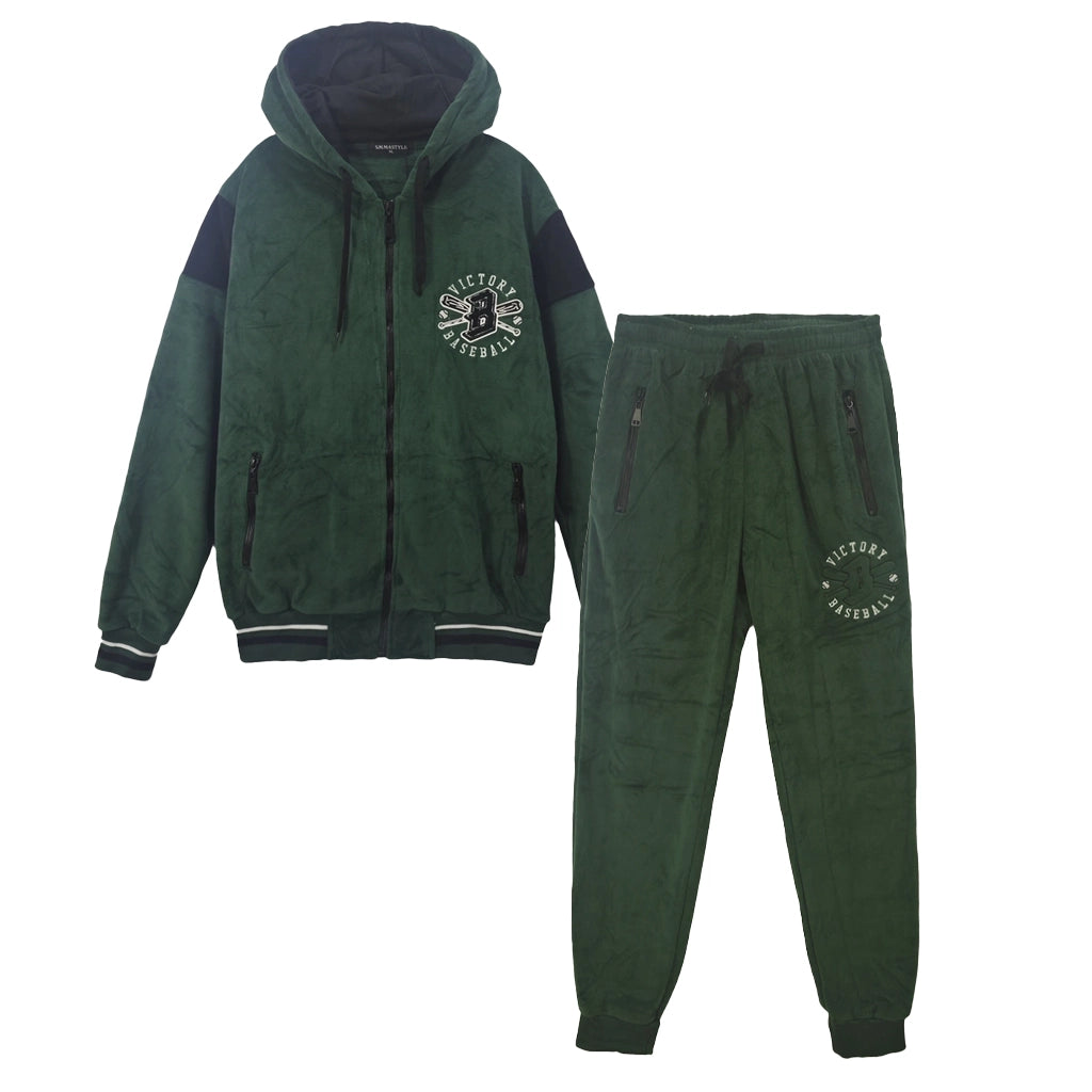 ustyle Ανδρικό σετ φόρμας βελούδινο Κυπαρισσί US-3873