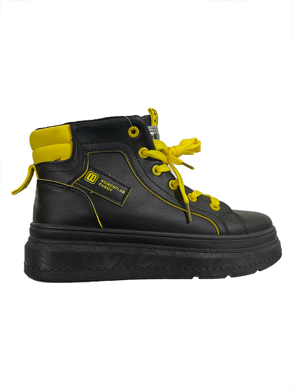 ustyle Γυναικεία sneakers σε μποτάκια με κίτρινα κορδόνια Μαύρο US-00518-2