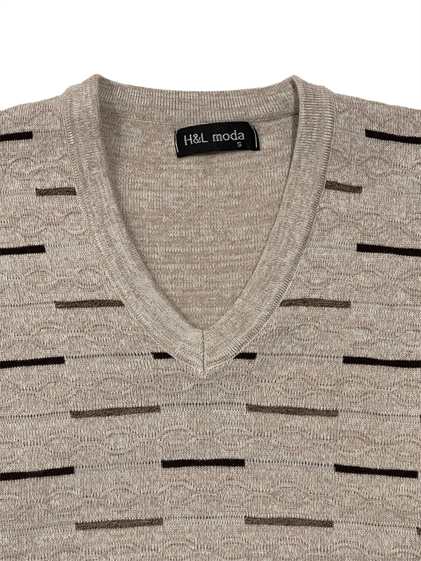 Ανδρική μάλλινη μπλούζα πουλόβερ μακρυμάνικη τύπου V Μπεζ HL-3928