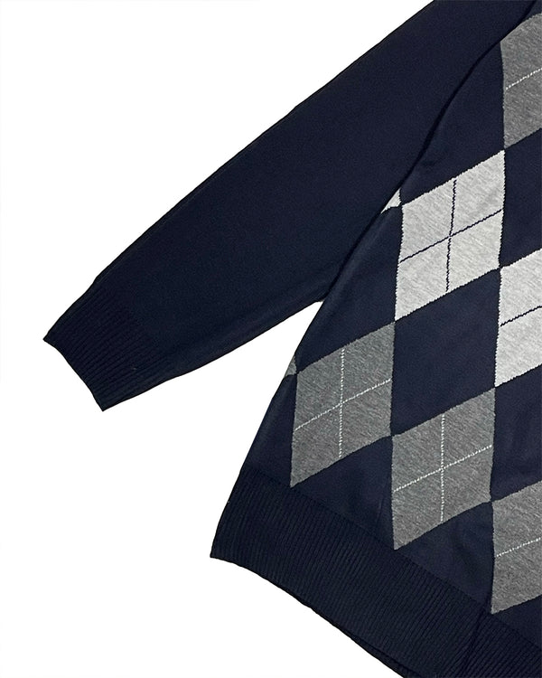 Ανδρική πλεκτή μπλούζα πουλόβερ τύπου V με καρό Μπλε US-17958