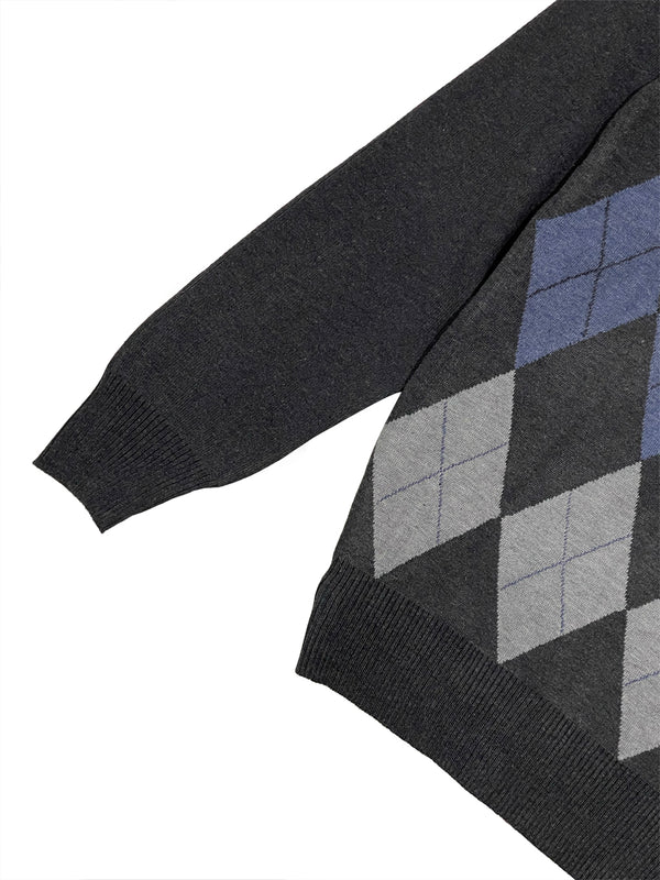 Ανδρική πλεκτή μπλούζα πουλόβερ τύπου V με καρό σκούρο Γκρι US-17958