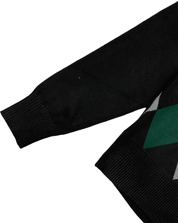 Ανδρική πλεκτή μπλούζα πουλόβερ τύπου V με καρό μαύρο με πράσινο US-1268