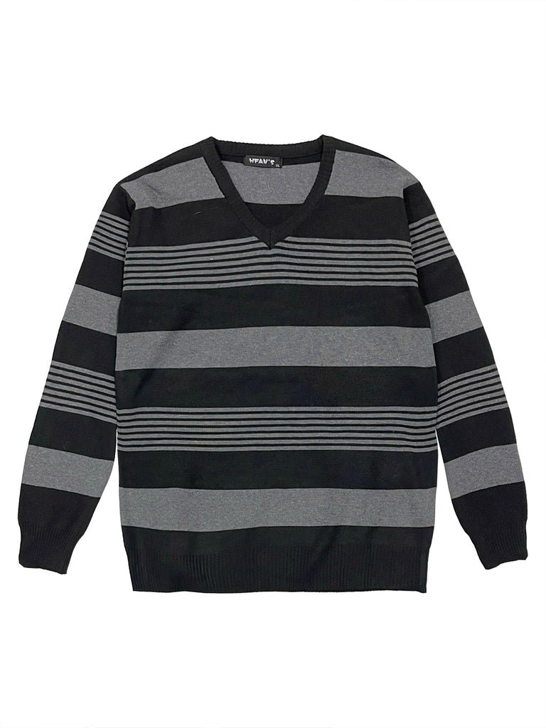 ustyle Ανδρική πλεκτή μπλούζα πουλόβερ τύπου V με ρίγα Μαύρο US-86228
