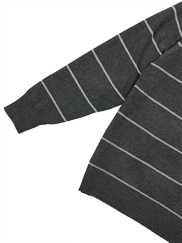 Ανδρική μάλλινη μπλούζα πουλόβερ μακρυμάνικη τύπου V με ρίγα Γκρι OBY-3098