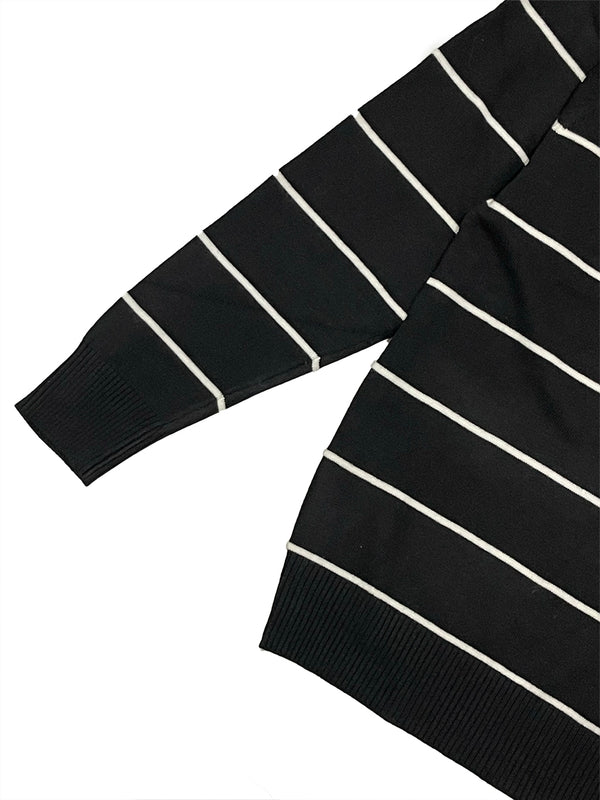 Ανδρική μάλλινη μπλούζα πουλόβερ μακρυμάνικη τύπου V με ρίγα μαύρο OBY-3098