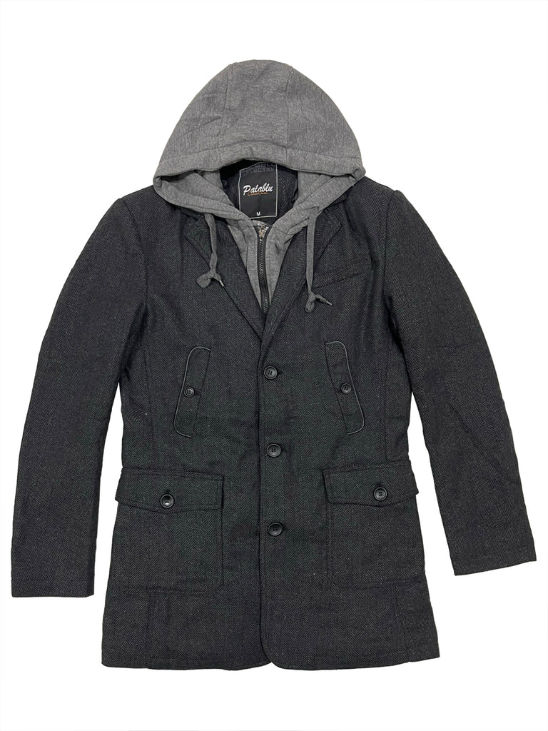 Ανδρικό παλτό με αποσπώμενη κουκούλα US-21038 Σκούρο Γκρι