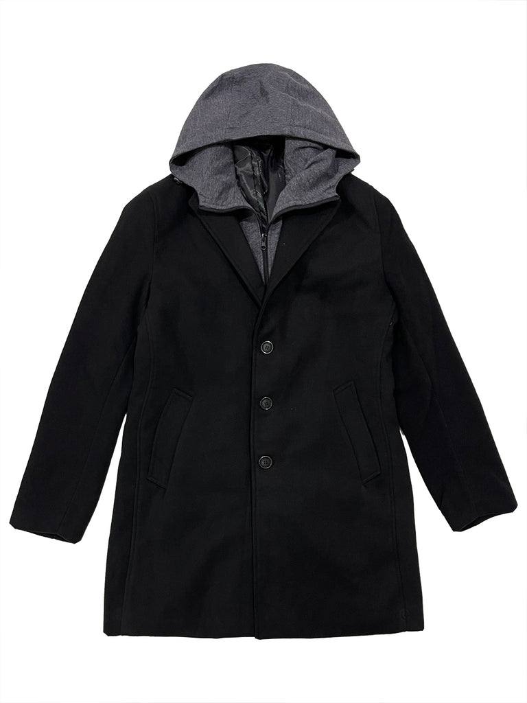 ustyle Ανδρικό παλτό με αποσπώμενη κουκούλα US-8808 Μαύρο