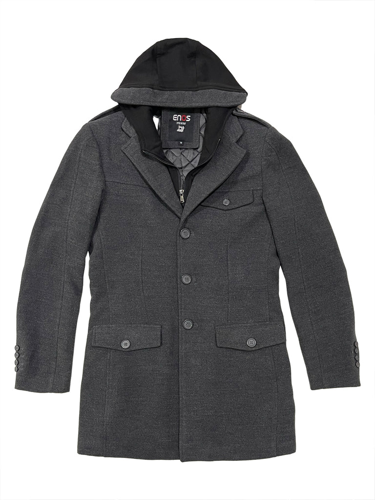 Ανδρικό παλτό με αποσπώμενη κουκούλα US-92971 Γκρι