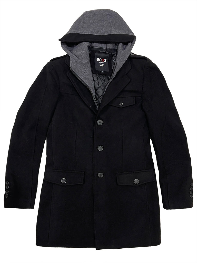ustyle Ανδρικό παλτό με αποσπώμενη κουκούλα US-87318 Μαύρο