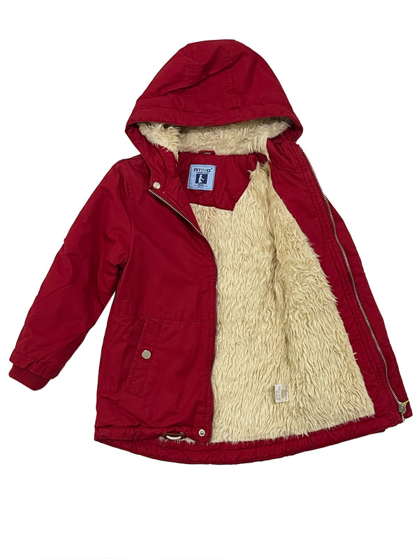 Κοριτσίστικο μπουφάν παρκά με επένδυση γούνα ATI-871 Κόκκινο