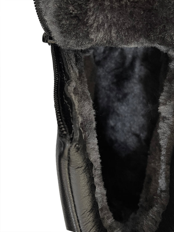 Ustyle Ανδρικό Μποτάκι με επένδυση γούνα διπλό φερμουάρ μαύρο A-60108