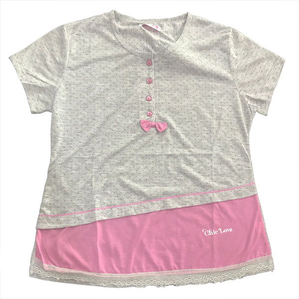 Ustyle Γυναικεία σετ πιτζάμας καλοκαιρινή πουά Γκρι/Ροζ US-2906