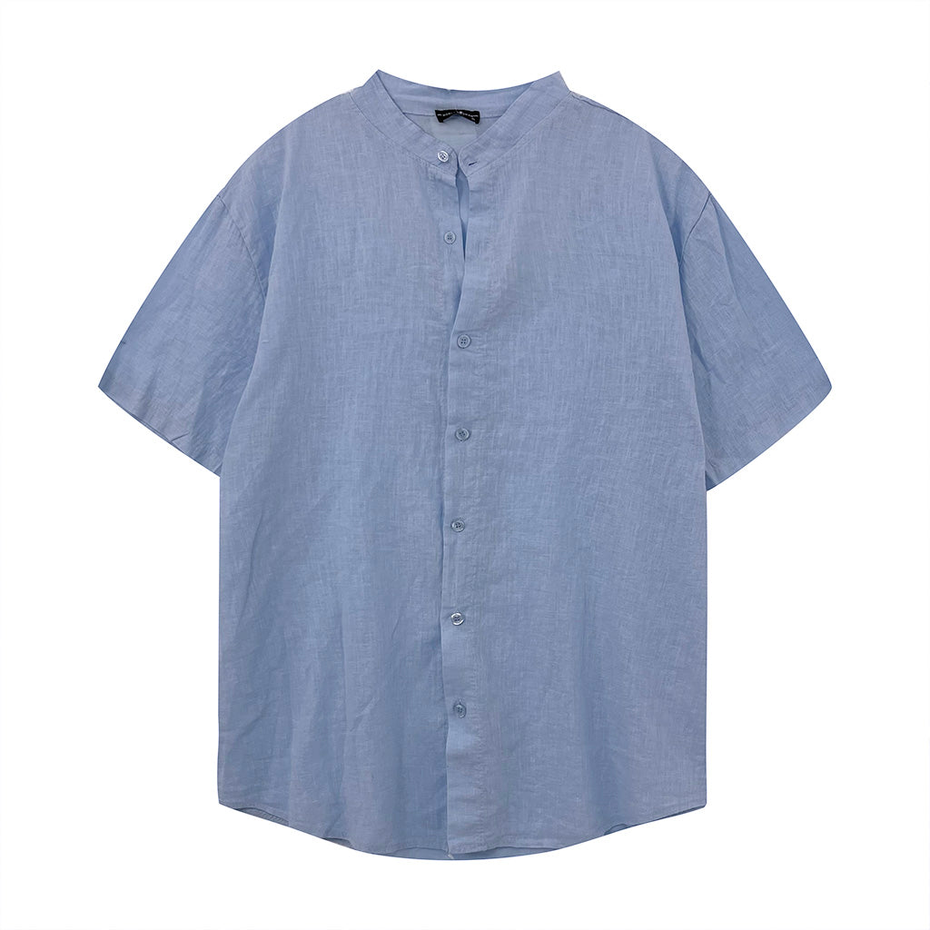 ustyle Ανδρικό πουκάμισο λινό Κοντομάνικο με γιακά Μαο γαλάζιο 16520