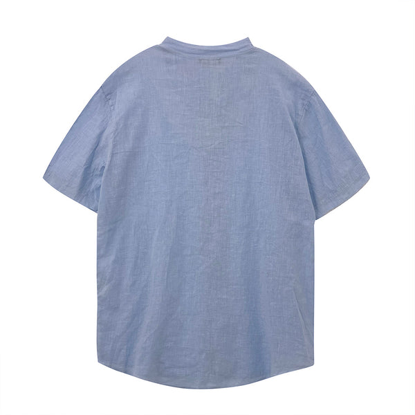 ustyle Ανδρικό πουκάμισο λινό Κοντομάνικο με γιακά Μαο γαλάζιο 16520