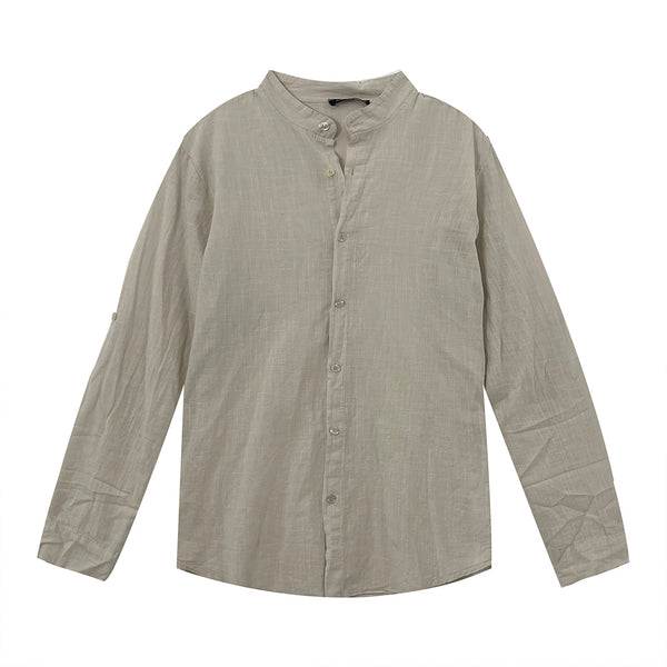 ustyle Ανδρικό πουκάμισο λινό μακρυμάνικο με γιακά Μαο Μπεζ 16575