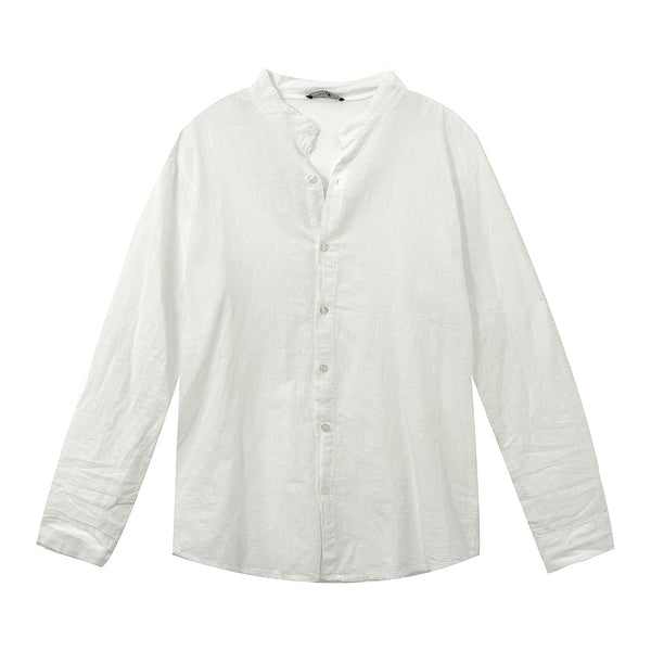 ustyle Ανδρικό πουκάμισο λινό μακρυμάνικο με γιακά Μαο Λευκό 16575