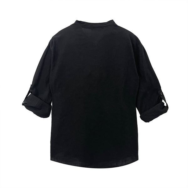 ustyle Ανδρικό πουκάμισο λινό μακρυμάνικο με γιακά Μαο Μαύρο 16575