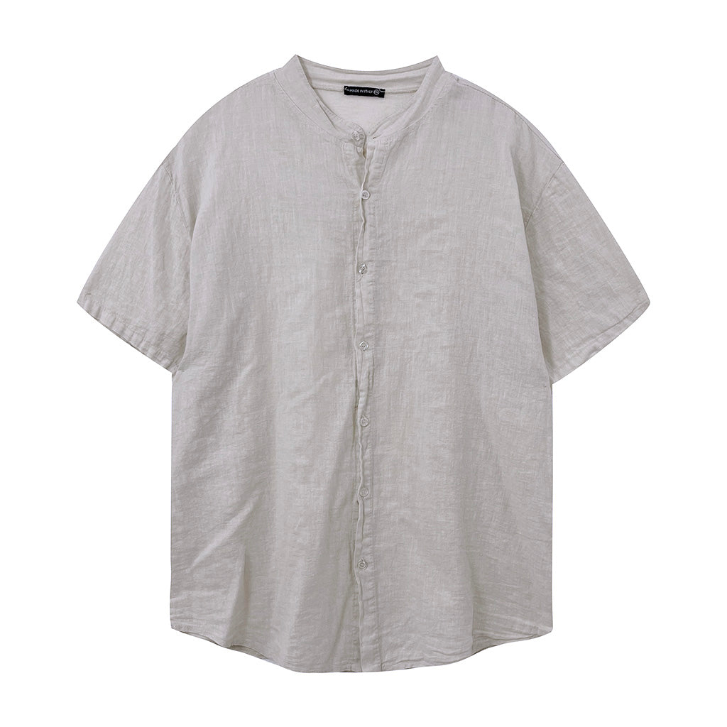ustyle Ανδρικό πουκάμισο λινό Κοντομάνικο με γιακά Μαο Μπεζ 16520